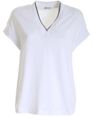 Brunello Cucinelli Embellished Neckline T-Shirt - White