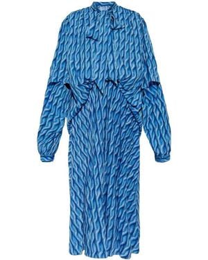 Balenciaga Pattern Tie-Detailed Dress - Blue