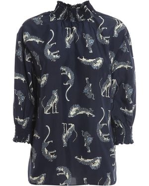 KARL LAGERFELD Cheetah Print Silk Blouse - Blue
