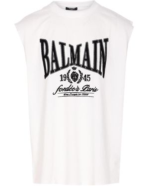 Balmain 1945 Print Tank Top - White