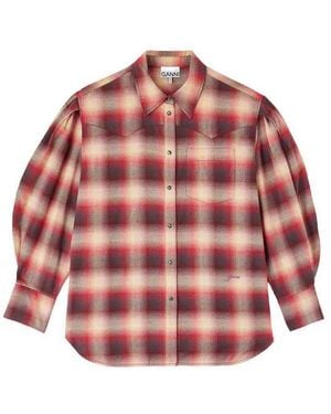 Ganni Cotton Flannel Check Shirt - Red