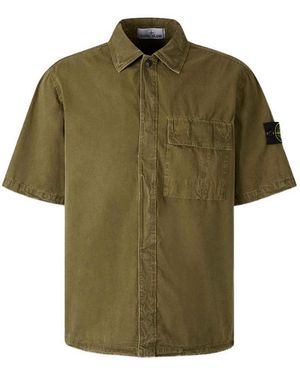 Stone Island Brushed Organic Cotton Canvas Shirt - Green