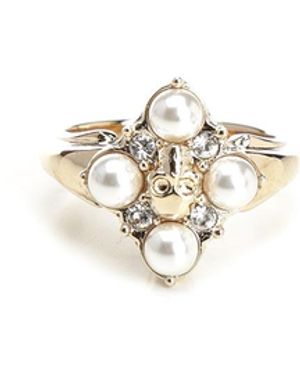 McQueen Skull Ring With Pearls - Metallic