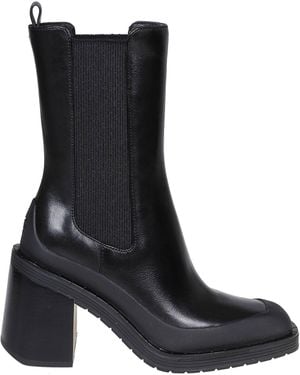 Tory Burch Leather Pointed Toe Ankle Boots - Black