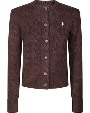 Polo Ralph Lauren Cardigan Braids With Buttons And Logo - Brown