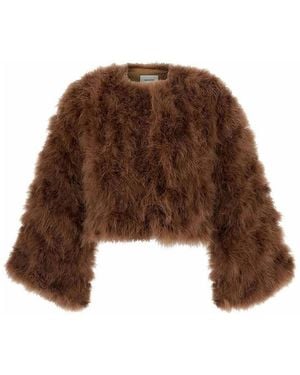 Yves Salomon Cropped Feather Jacket - Brown
