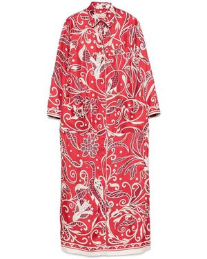 F.R.S For Restless Sleepers Printed Silk Long Shirtdress - Red