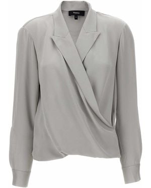 Theory Pk Label Wrap Blouse - Gray
