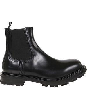 McQueen Brushed Leather Ankle Boots - Black