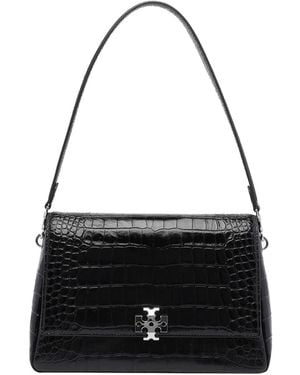 Tory Burch Charlie Croco Shoulder Bag - Black