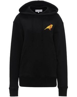 JW Anderson Cotton Logo-Embroidered Hoodie - Black