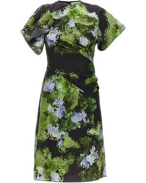 Victoria Beckham Floral Print Mini Dress With Cape-Style Sleeves - Green