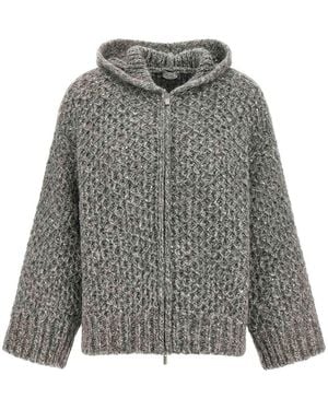 Peserico Cardigan Con Cappuccio Con Cerniera - Grigio