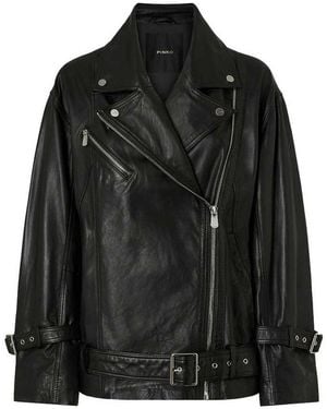 Pinko Leather Biker Jacket - Black