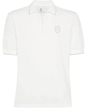 Brunello Cucinelli Zipped Logo Polo Shirt - White