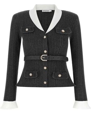 Self-Portrait Ribbed Cardigan - Black
