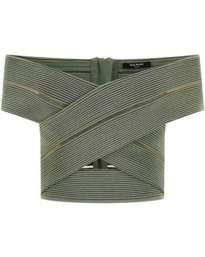 Balmain Off-The-Shoulder Crop Top - Green