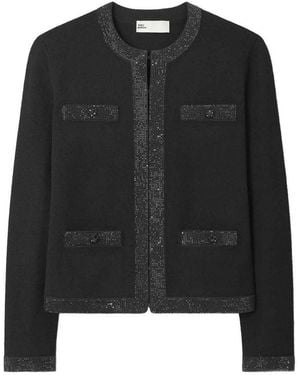 Tory Burch Kendra Embellished Wool Cardigan - Black