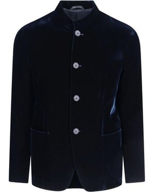 Giorgio Armani Velvet Mandarin-Collar Blazer - Blue