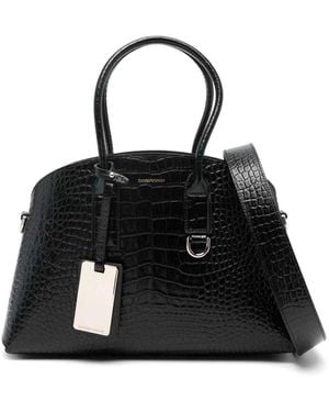 EA7 Medium Leather Tote Bag - Black