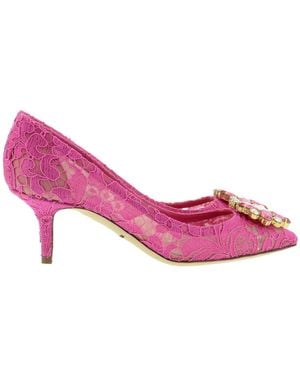 Dolce & Gabbana Bellucci Lace Brooch-Detail Court Shoes - Pink