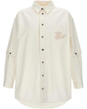 Off-White c/o Virgil Abloh Denim Overshirt With Button Sleeve Detail - White