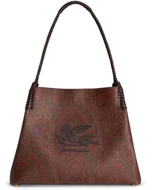 Etro Medium Libra Paisley Leather Tote Bag - Brown