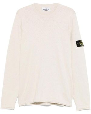 Stone Island Cotton Long Sleeves Jumper With Logo - White