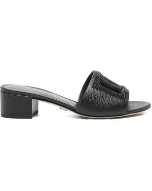 Dolce & Gabbana Dg Logo Leather Sandals - Black