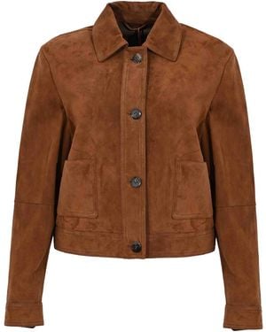 Max Mara Boxy Mstbaia Suede Jacket - Brown