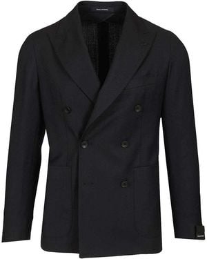 Tagliatore Double-Breasted Herringbone Fabric Blazer - Black