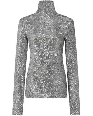 Rabanne Turtleneck Sweater With Paillettes - Gray
