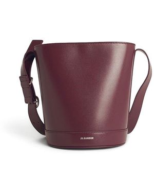 Jil Sander Burgundy Leather Bucket Bag - Purple