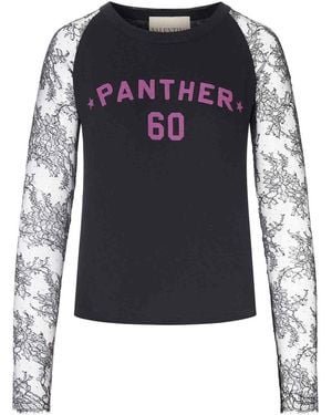 Valentino Garavani T-Shirt With Lace Sleeves And Graphic Print - Black