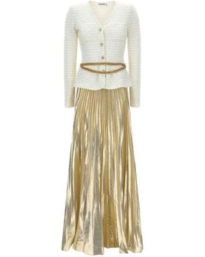 Self-Portrait Long Pleated Skirt Dress - Metallic