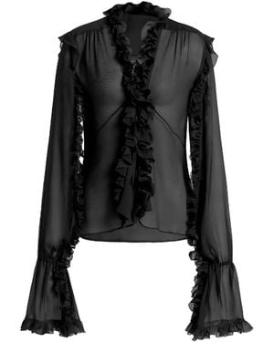 Alberta Ferretti Silk Creponne Blouse With Ruffles - Black
