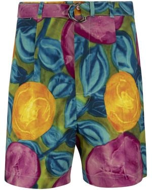 Marni Floral-Print Bermuda With Belt - Blue
