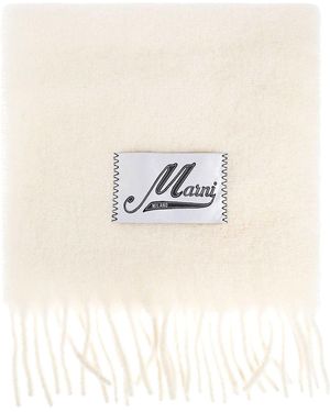 Marni Cream Alpaca Scarf With Fringes - White