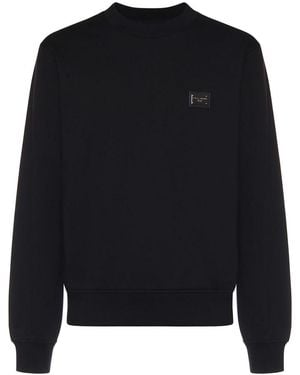 Dolce & Gabbana Cotton Sweatshirt With Logo Plaque - Black