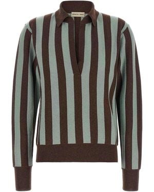 Alberto Biani Striped Knit Polo Shirt - Black