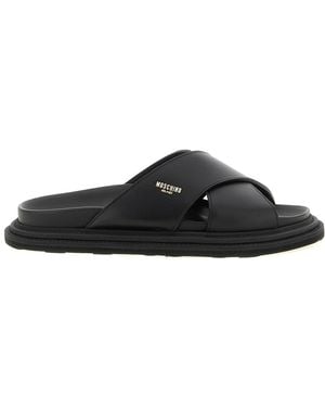 Moschino Leather Sabots With Logo - Black
