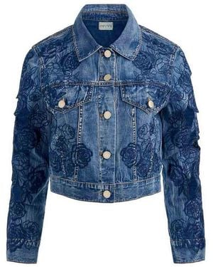 Alice + Olivia Embroidered Denim Jacket - Blue