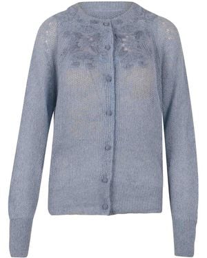 Ermanno Scervino Cardigan With Floral Embroidery - Blue
