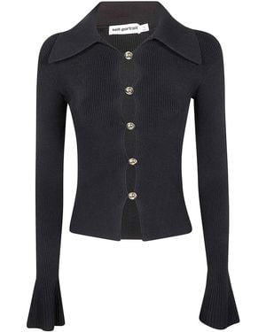 Self-Portrait Button Down Knit Top - Blue
