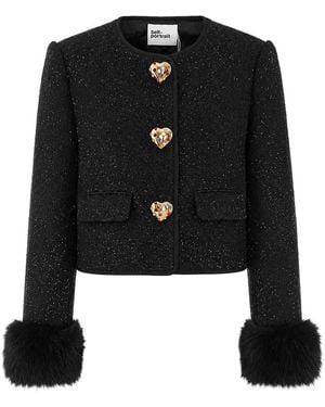 Self-Portrait Boucle Fur Jacket - Black