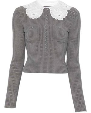 Self-Portrait Collar-Detail Sweater - Gray