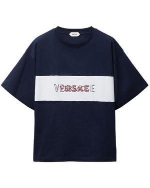 Versace Intarsia Cotton-Jersey T-Shirt - Blue