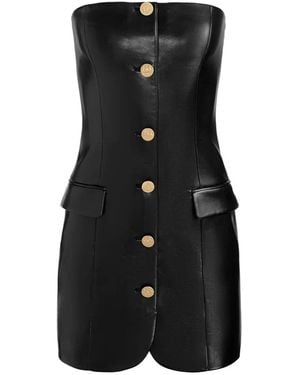 Alice + Olivia Vegan Leather Mini Blazer Dress - Black