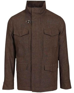Fay Linen Canvas Field Jacket - Brown