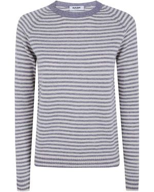 Base London Striped Round Neck Sweater - Blue
